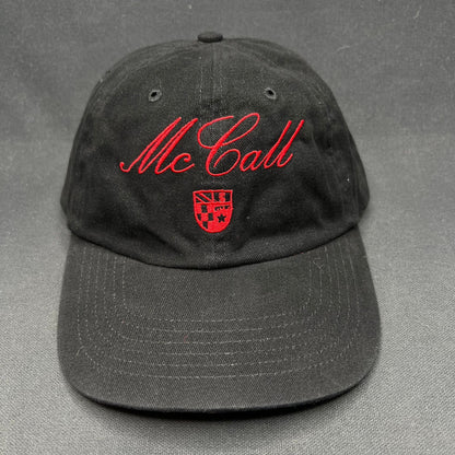 McCall Motor Works Strapback Hat Black Red Script USA Flag Cap