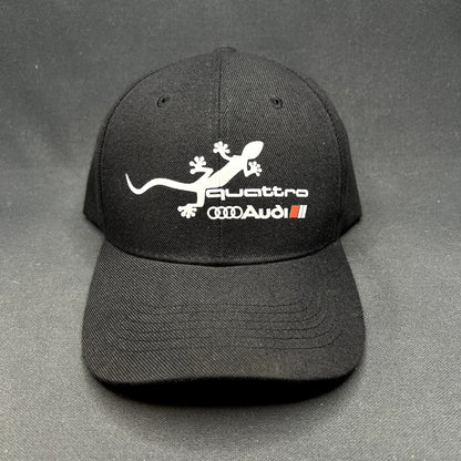 Audi Quattro Gecko Strapback Hat Black Adjustable VW Volkswagen Motorsport