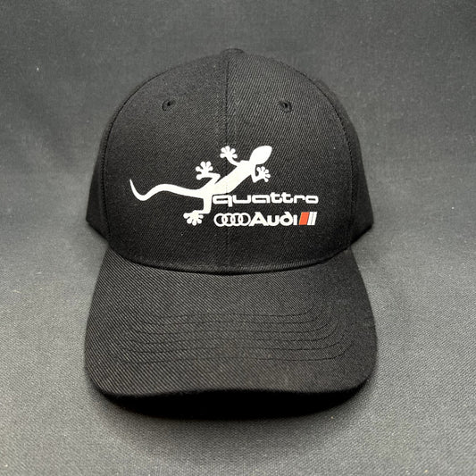 Audi Quattro Gecko Strapback Hat Black Adjustable VW Volkswagen Motorsport