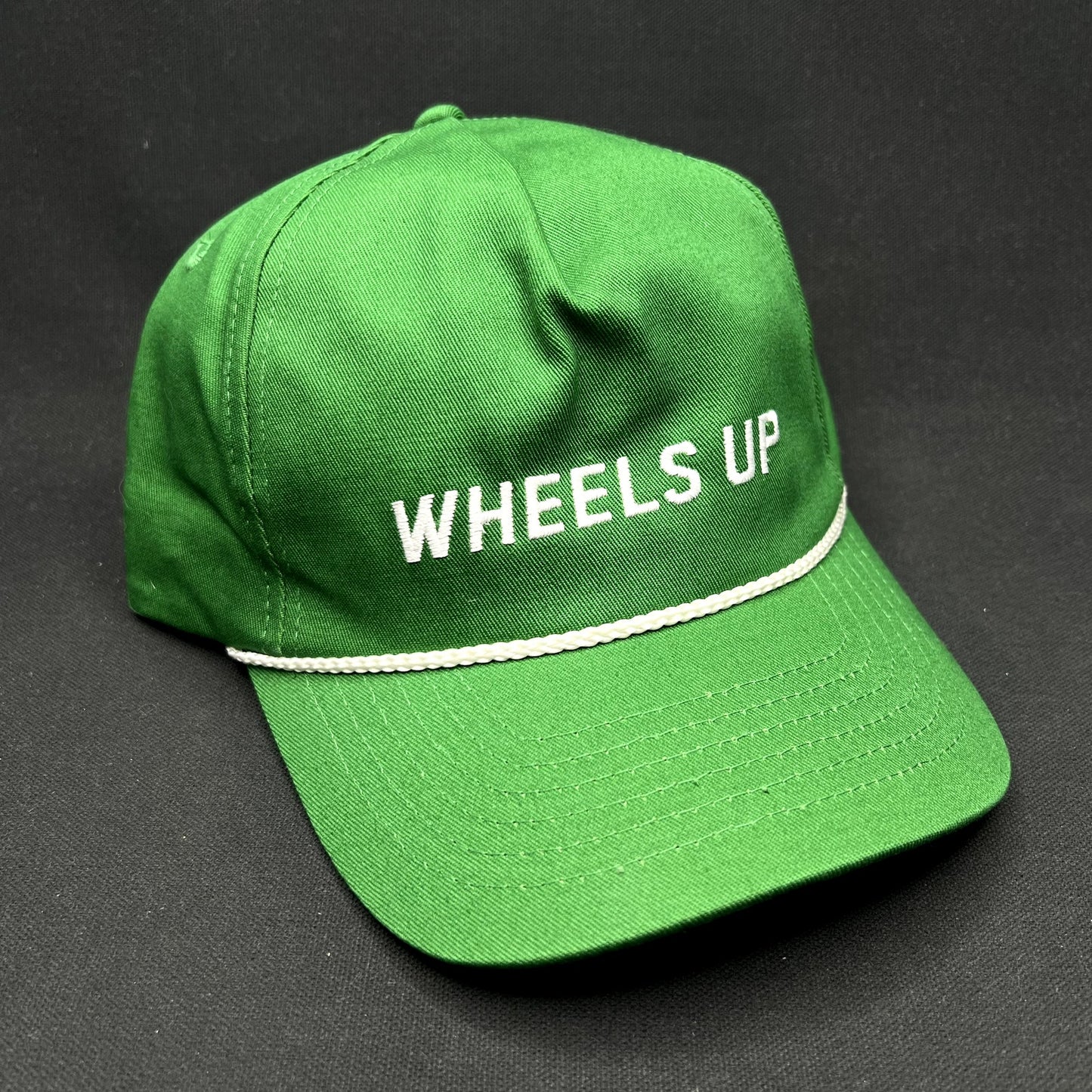 Wheels Up Strapback Hat Green Rope Cap Private Aviation Golf Style