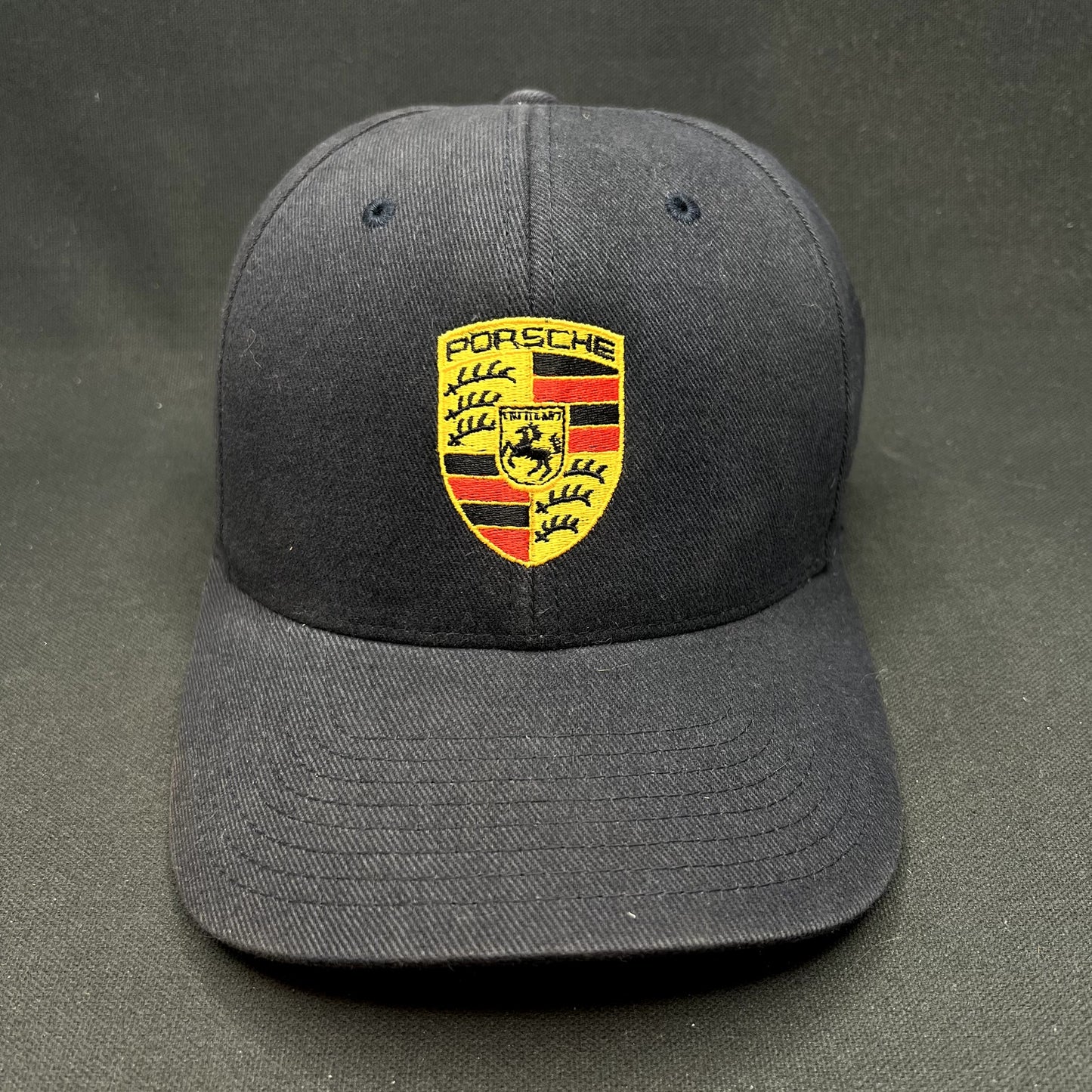 Porsche Woodland Hills Flexfit Hat Black Crest Logo Yupoong Cap M/L