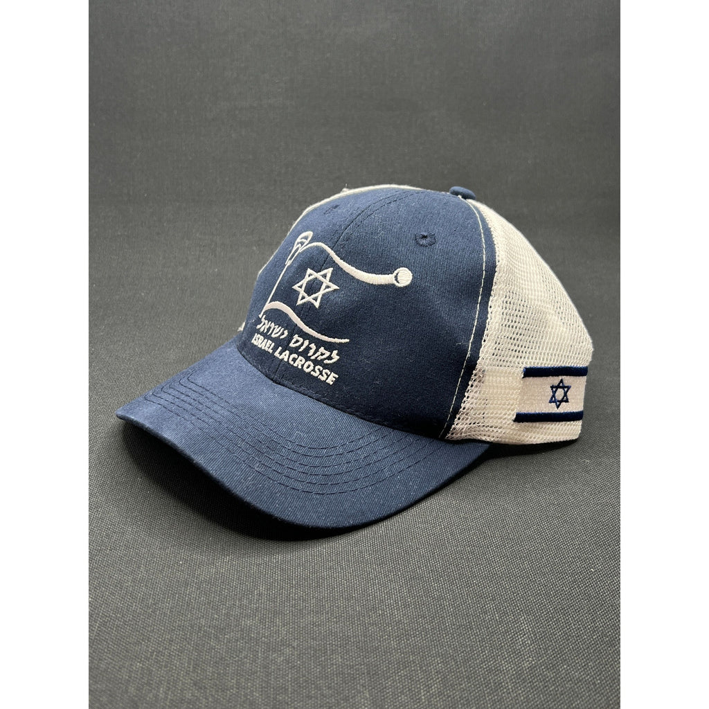Israel Lacrosse Navy & White Trucker Hat – Embroidered Logo Snapback