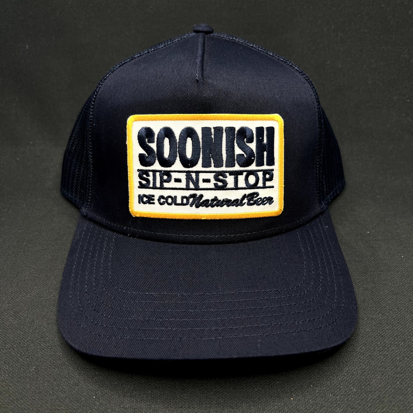 Soonish Sip-N-Stop Ice Cold Natural Beer Snapback Trucker Hat Otto