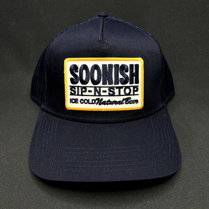 Soonish Sip-N-Stop Ice Cold Natural Beer Snapback Trucker Hat Otto