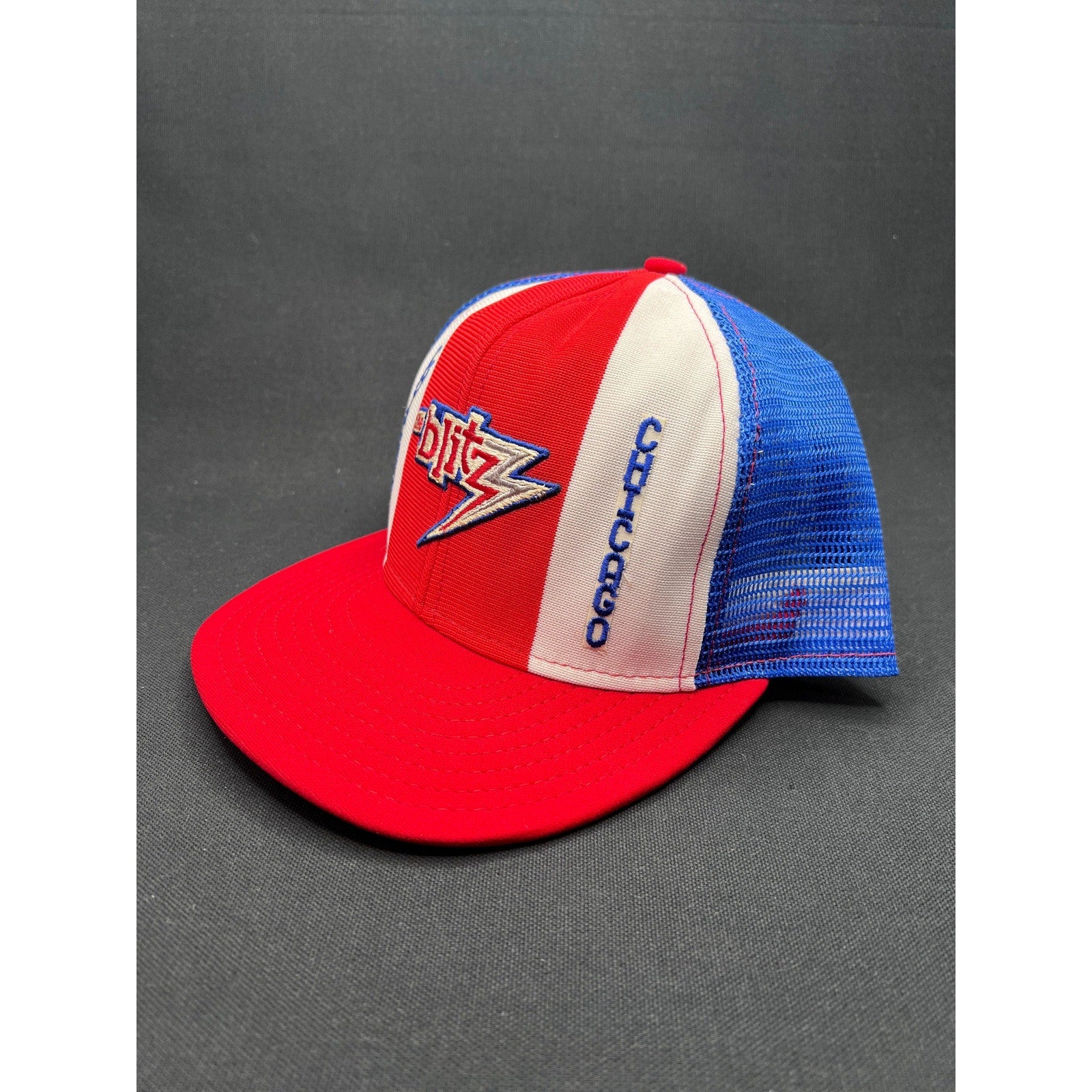 Vintage 1980s Chicago Blitz USFL Snapback Trucker Hat AJD Lucky Stripes USA