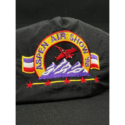 Vintage 1995 Aspen Air Show Hat Black Nylon Snapback Embroidered Ski