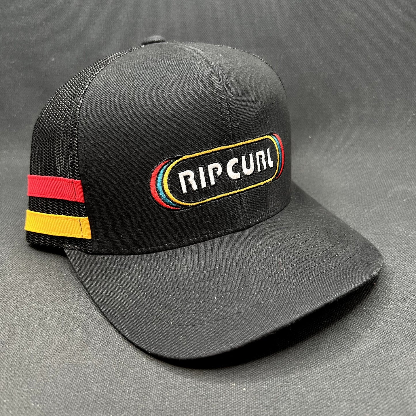 Rip Curl High Profile Trucker Snapback Hat Black Retro Surf Cap