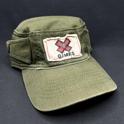 Vintage X Games ESPN Cadet Military Cap Olive Green OSFM