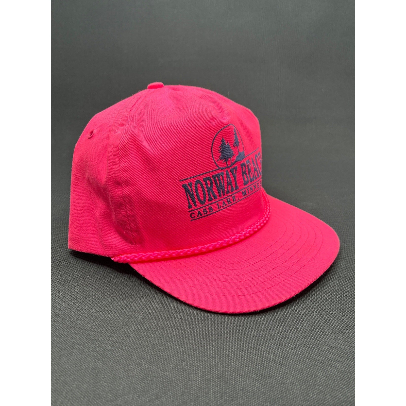 Vintage 1980s Norway Beach Cass Lake Minnesota Zipperback Hat – Neon Pink Rope