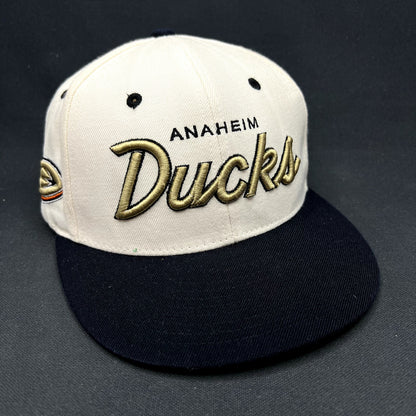 Anaheim Ducks Zephyr Script Snapback Hat NHL Hockey Cap White Black