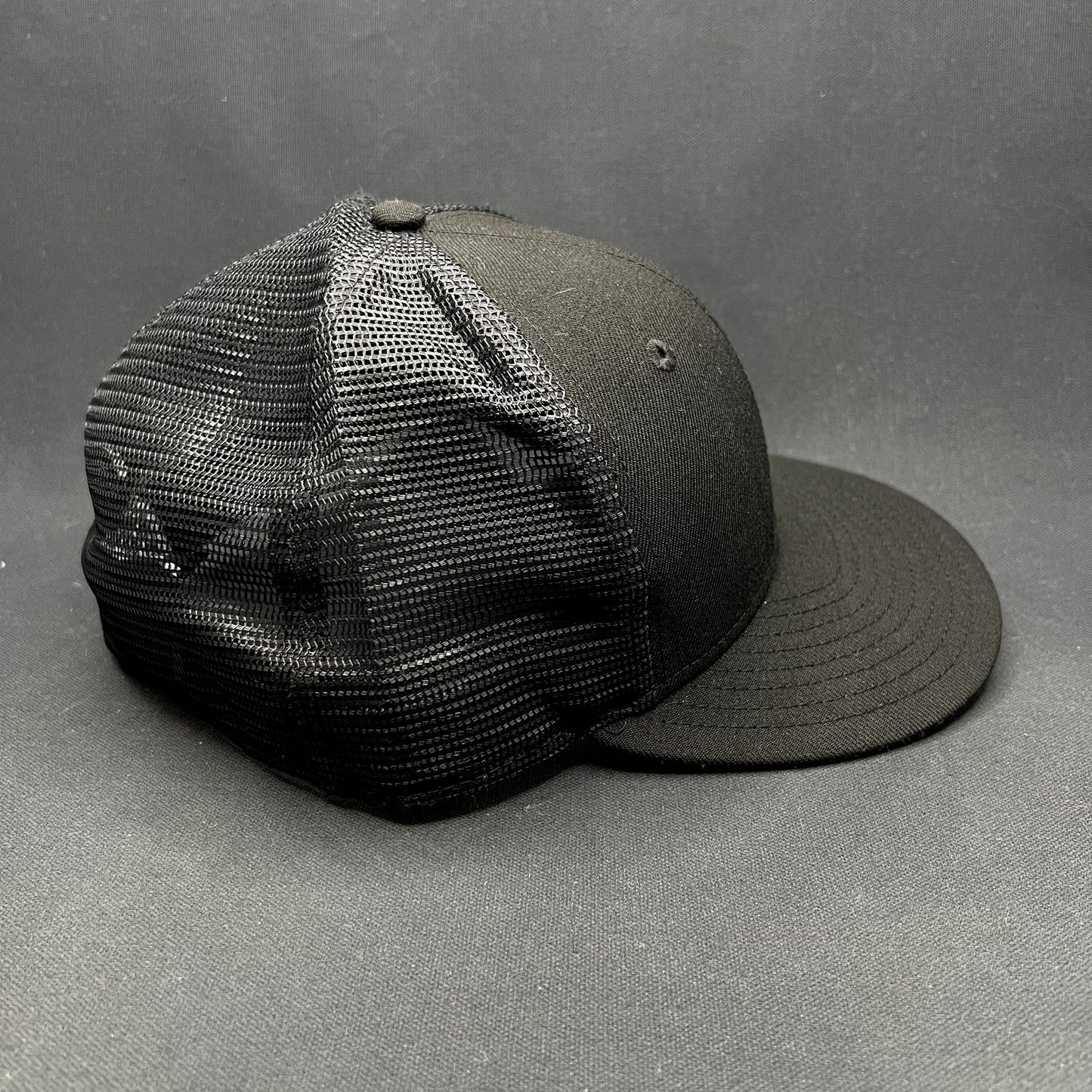New Era 59FIFTY Blank Black Trucker Fitted Hat Size 8 1/8 Mesh Back Cap