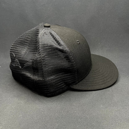 New Era 59FIFTY Blank Black Trucker Fitted Hat Size 8 1/8 Mesh Back Cap