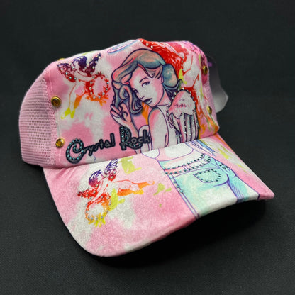 Crystal Rock Christian Audigier Pink Angel Graphic Rhinestone Trucker Hat