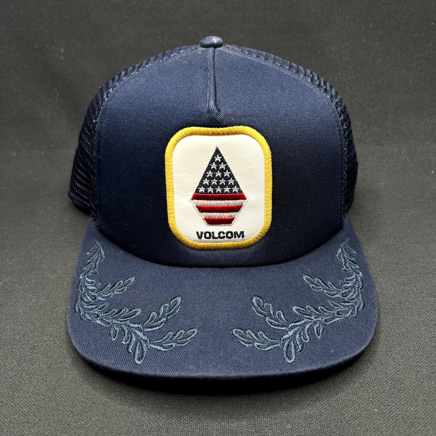 Volcom New Era 9FIFTY Trucker Snapback Hat USA Stone Navy