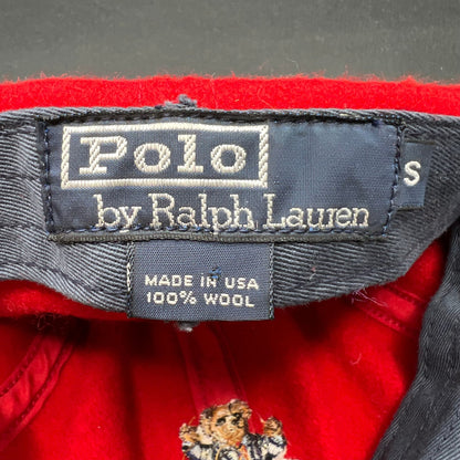 Vintage Polo Ralph Lauren Bear Wool Hat Red RL93 Teddy Cap USA Small