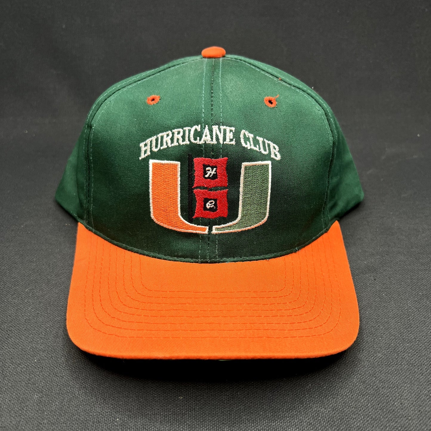 Vintage Miami Hurricanes Hurricane Club Snapback Hat Green Orange