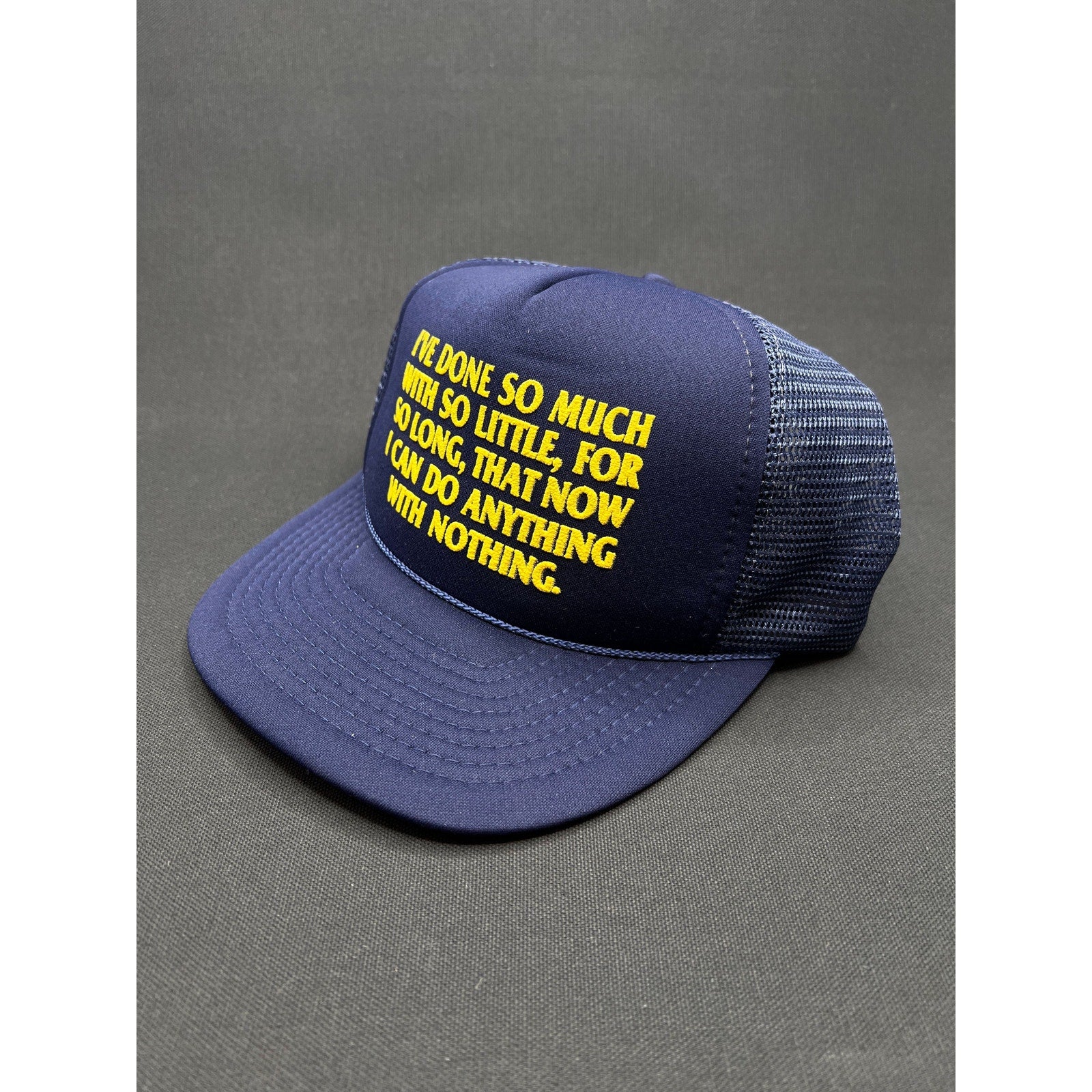Vintage 1980s Navy Blue Trucker Hat "I Can Do Anything With Nothing" Made in USA