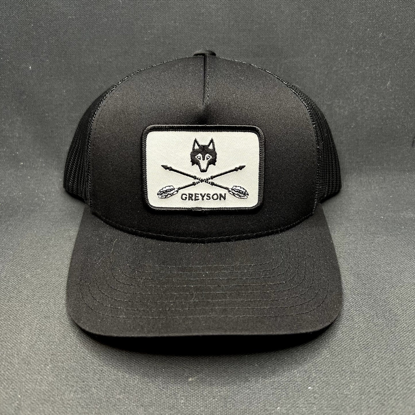 Greyson Clothiers Cross Arrows Wolf Trucker Snapback Hat Black Golf Cap