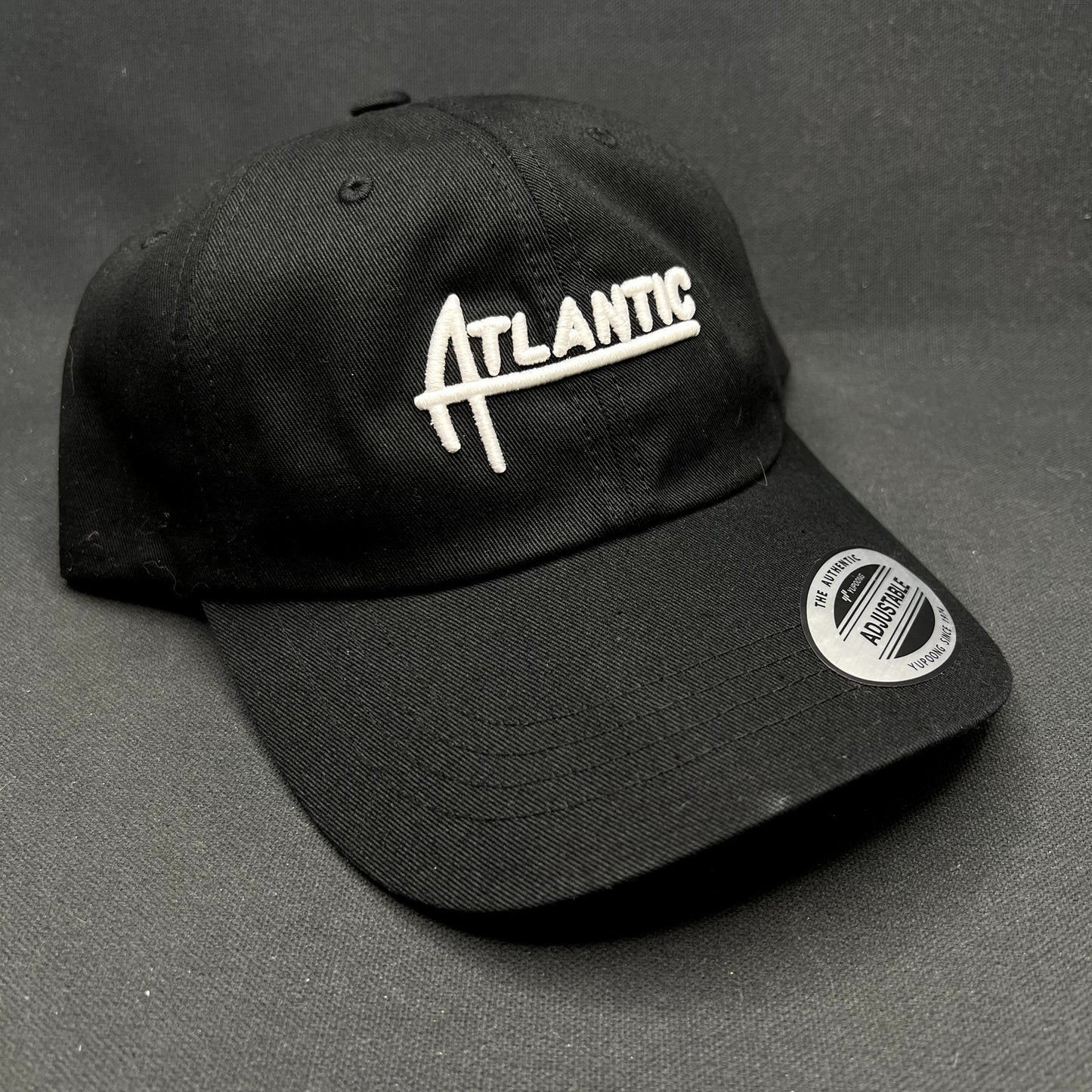 Atlantic Script Logo Strapback Hat Black Yupoong Classics Dad Cap