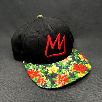 Mammoth Mountain Tropical Floral Brim Snapback Hat Black Resort Cap