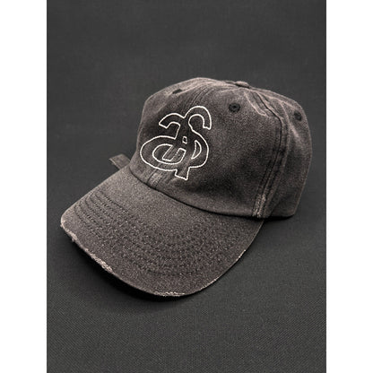 Ann Andelman Distressed Black Denim Cap – Minimalist Monogram Logo Hat