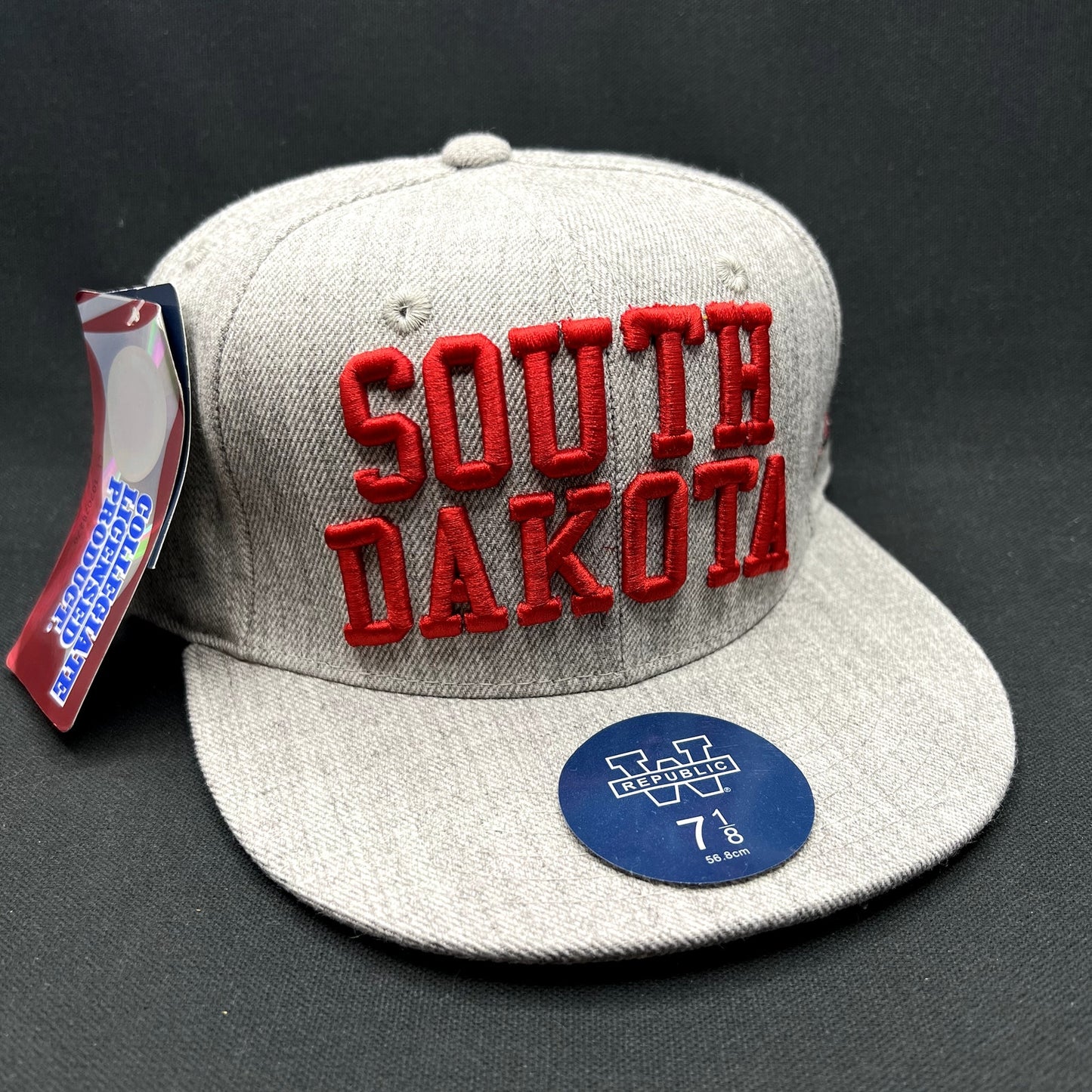 South Dakota Collegiate Licensed Fitted Hat 7 1/8 Gray Red