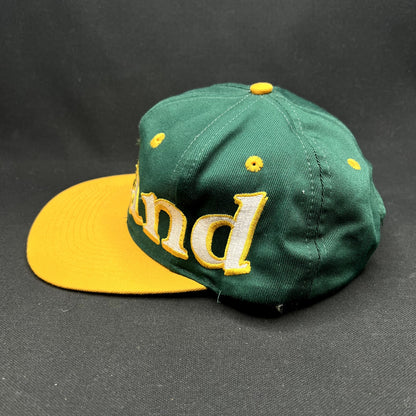Vintage 90s Oakland A’s Logo 7 Snapback Hat Script Big Logo Green Yellow