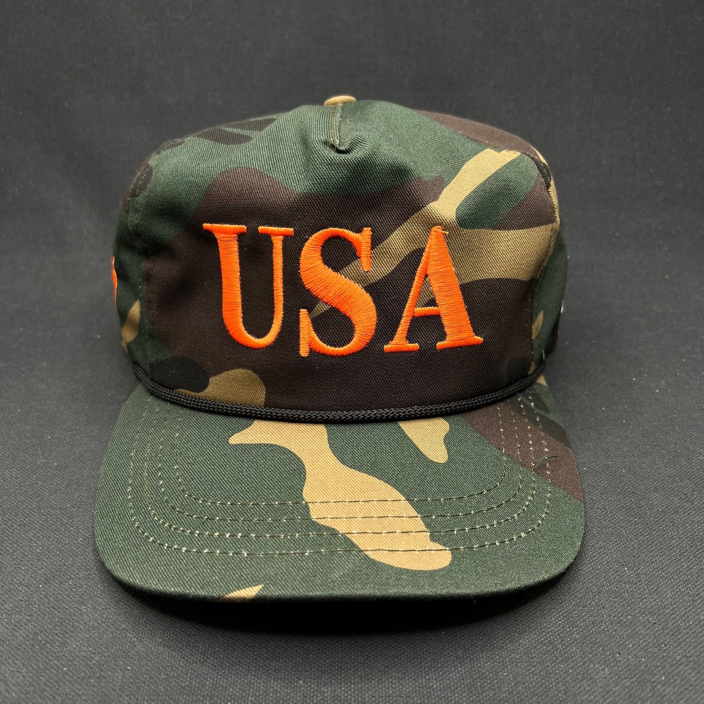Trump 45 USA Camo Snapback Hat Made in USA Orange Embroidery