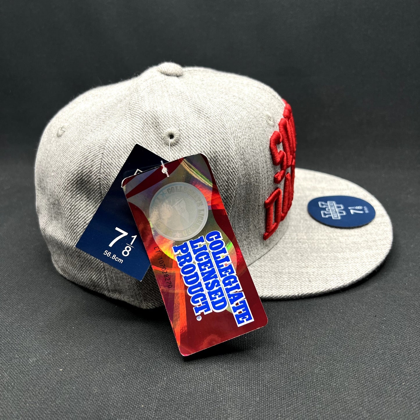 South Dakota Collegiate Licensed Fitted Hat 7 1/8 Gray Red