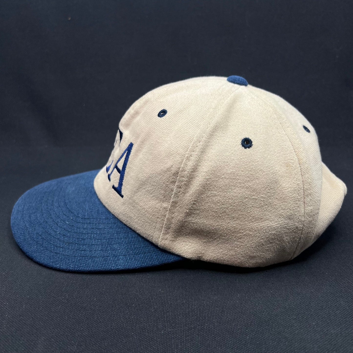 Vintage DEA Strapback Hat Yupoong Cotton Two Tone Blue Tan Cap