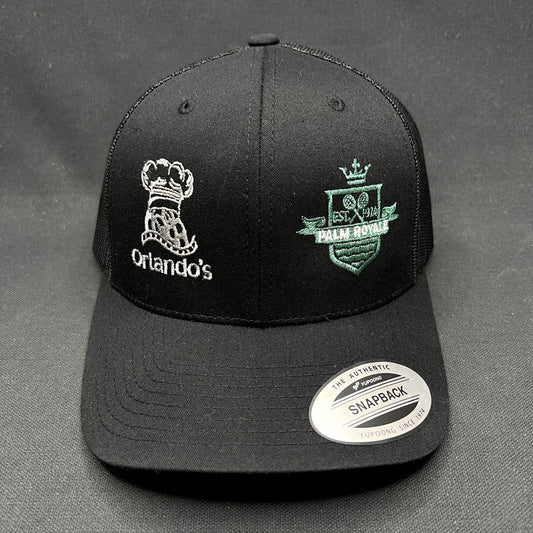 Orlando’s Palm Royale Trucker Snapback Hat Yupoong Black Mesh Cap