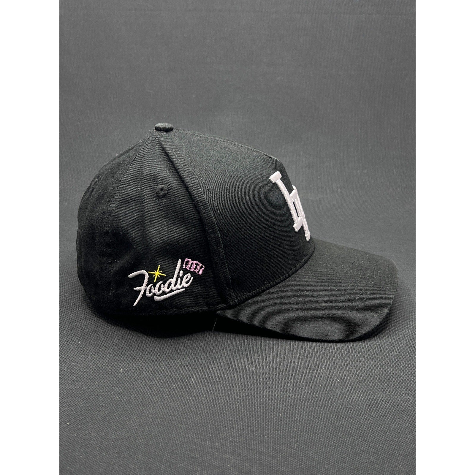Okami Brand LV Las Vegas LA Flip Black Strapback Hat Streetwear Embroidered Logo