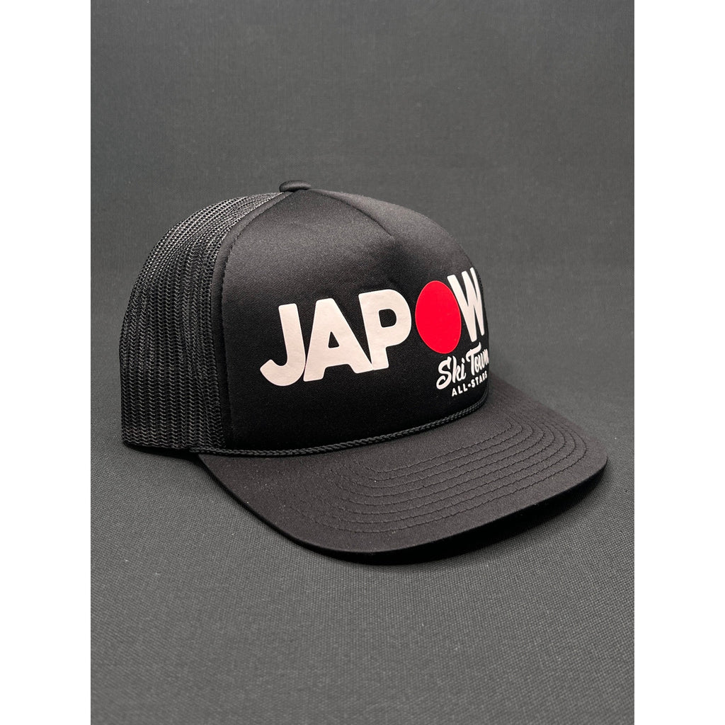 Vintage JAPOW Ski Town All-Stars Trucker Hat Black Mesh Snow Culture Cap