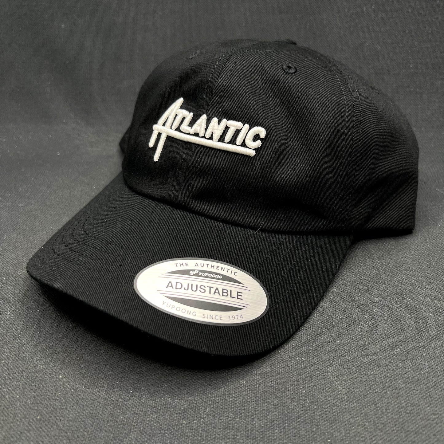 Atlantic Script Logo Strapback Hat Black Yupoong Classics Dad Cap