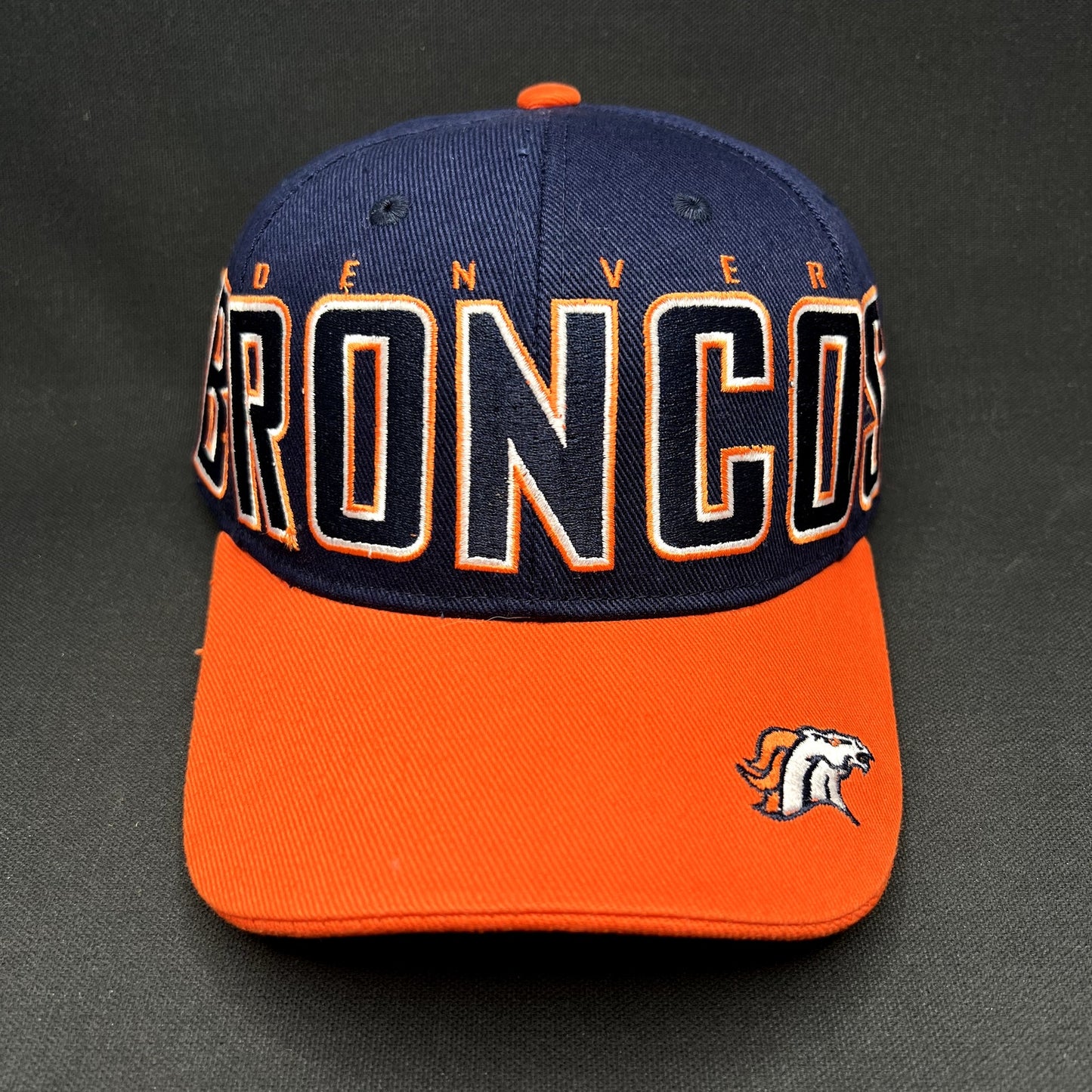 NWT Reebok Denver Broncos Strapback Hat NFL Big Logo Navy Orange Cap
