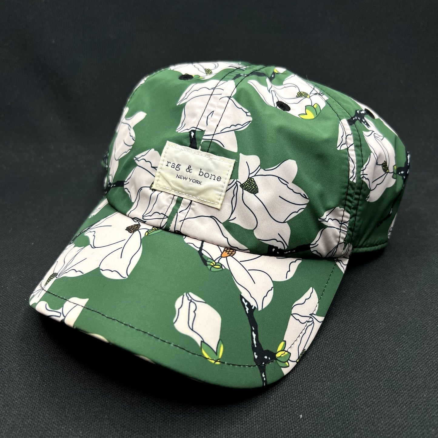 Rag & Bone New York Floral Strapback Hat Green Magnolia Print Cap