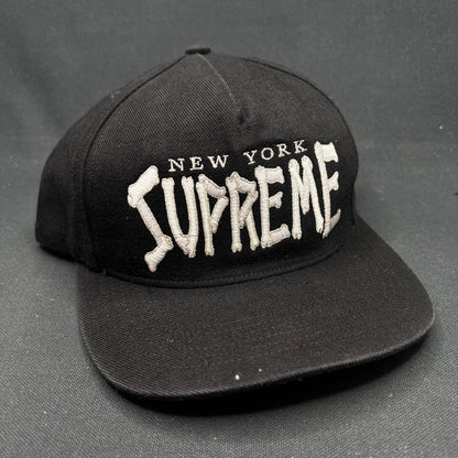 Supreme New York Bones Logo Snapback Hat Black USA Made