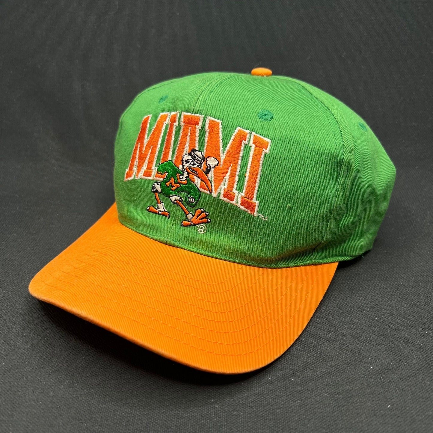 Vintage Miami Hurricanes Split Color Snapback Hat Mascot Logo