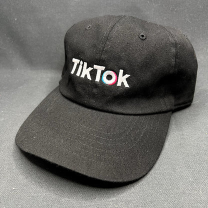 TikTok Logo Black Strapback Hat Social Media Promo Dad Cap