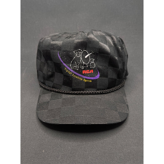 Vintage 1990s RCA DSS Satellite System Rope Hat – Black Checkered Taiwan Made