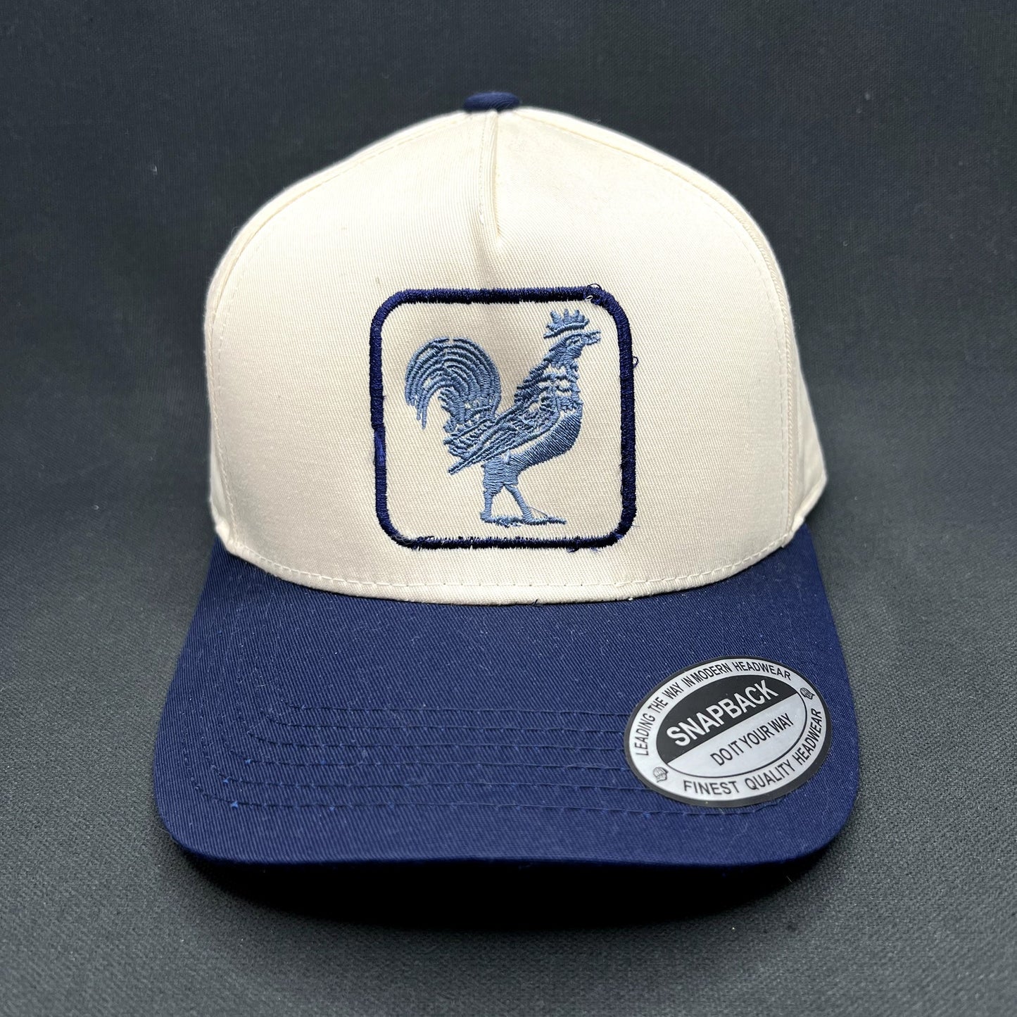 The Flying Cock NYC Rooster Snapback Hat Navy Cream Embroidered Rooster Cap NWT