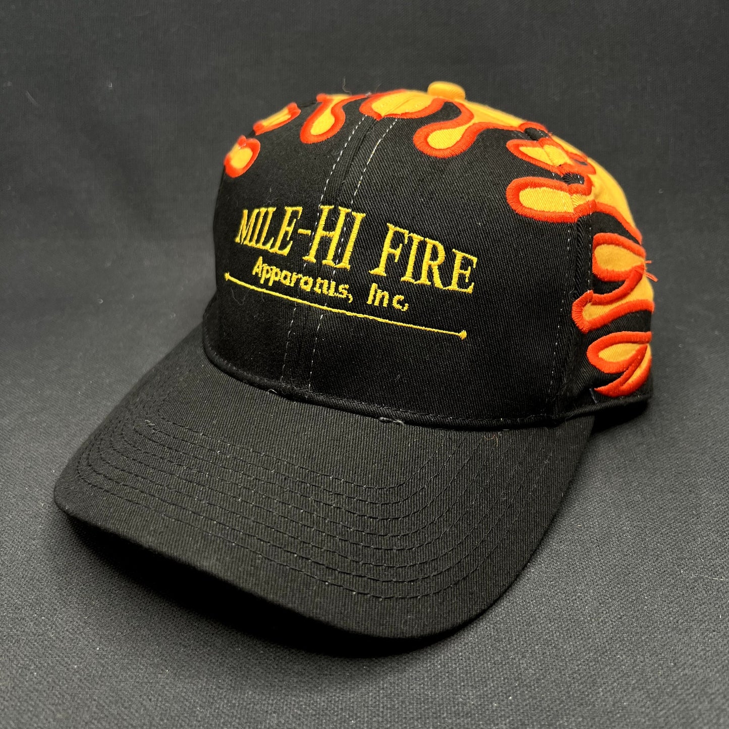 Vintage Mile-Hi Fire Apparatus Flame Strapback Hat Firefighter Wildland Helicopter Cap