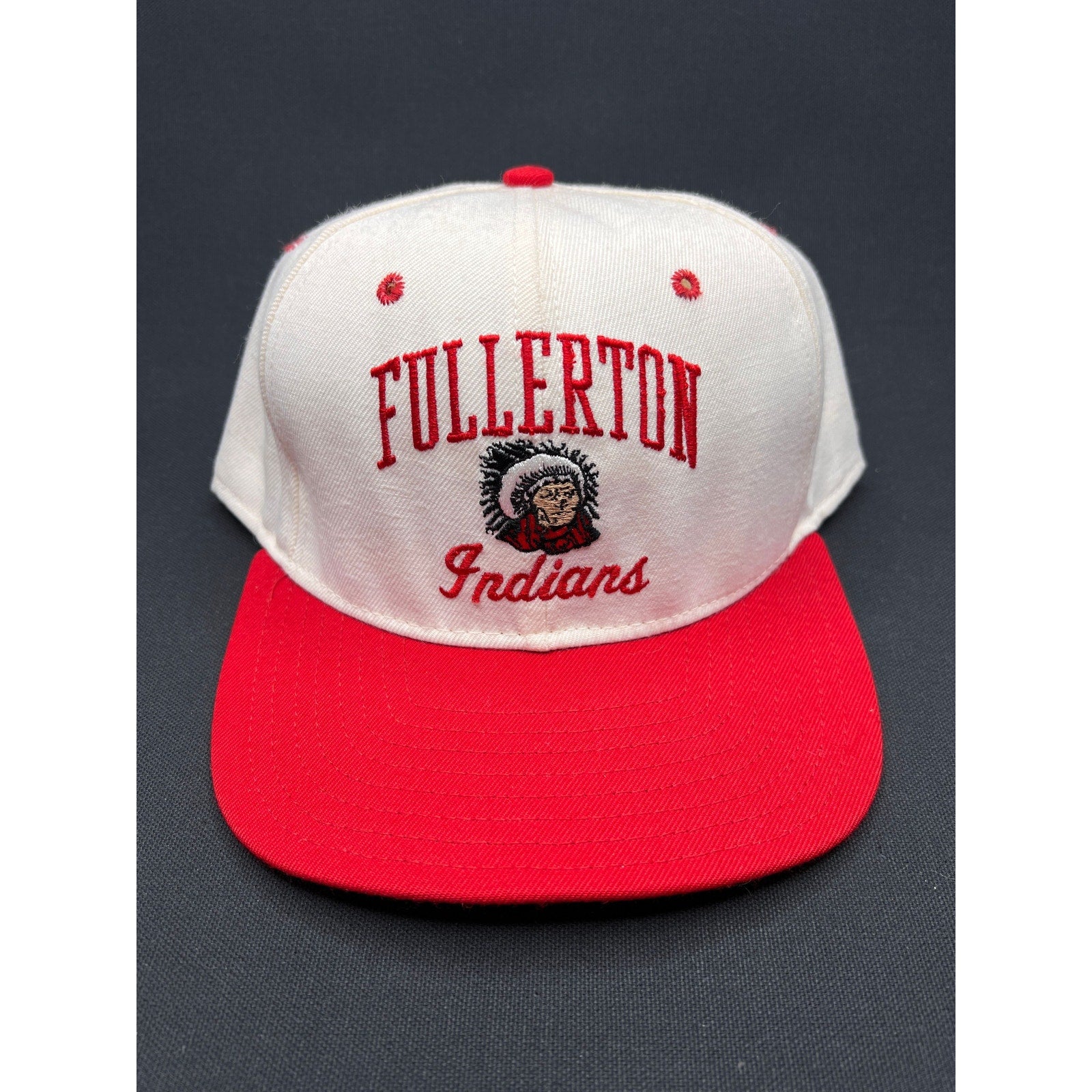 Vintage 80s Fullerton Indians Snapback Hat DeLong USA Red White