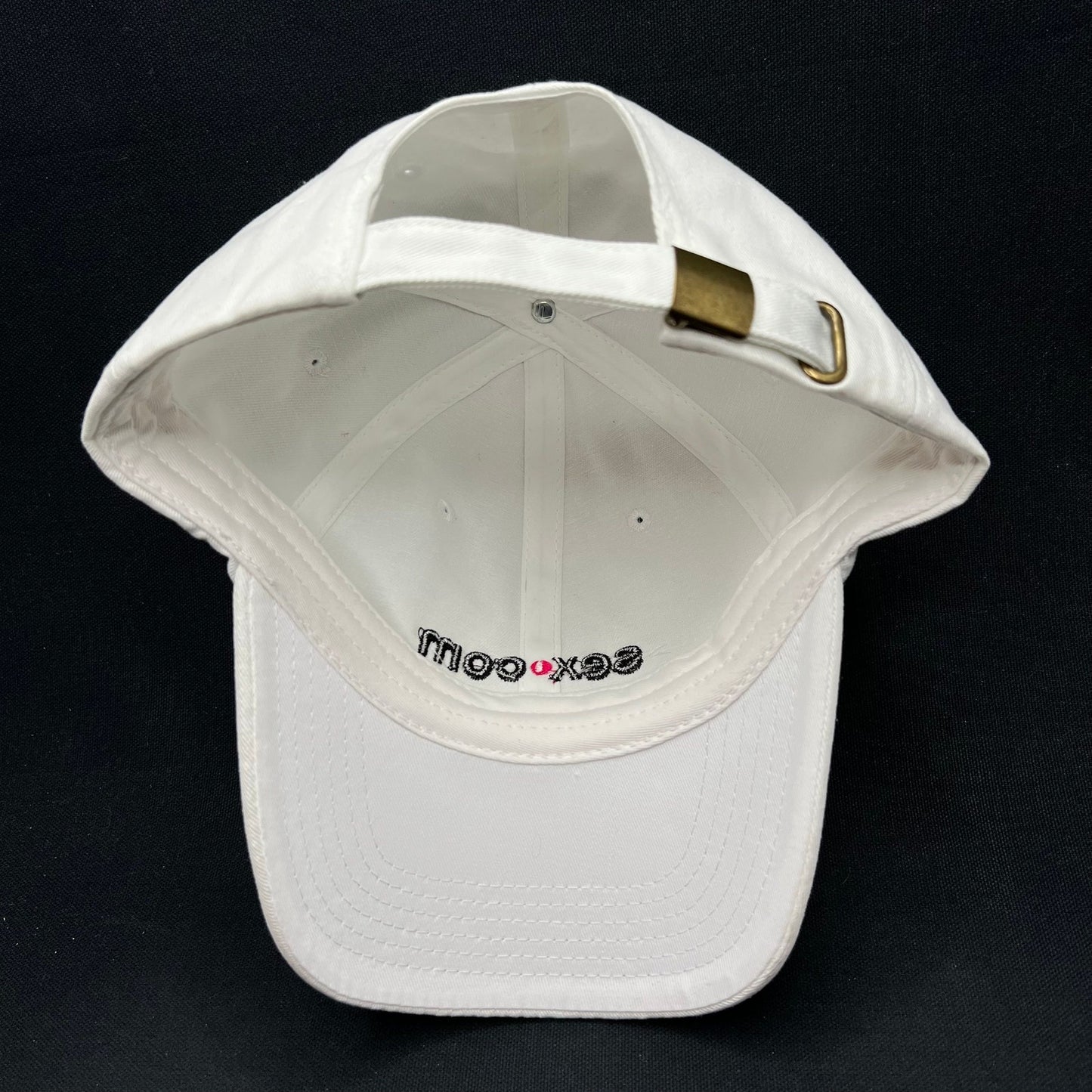 Sex.com White Strapback Hat Minimal Logo Adult Promo Cap Clean