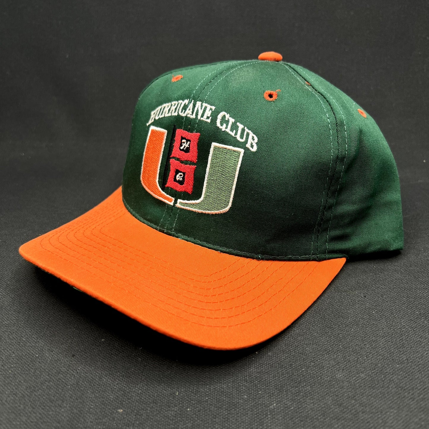 Vintage Miami Hurricanes Hurricane Club Snapback Hat Green Orange