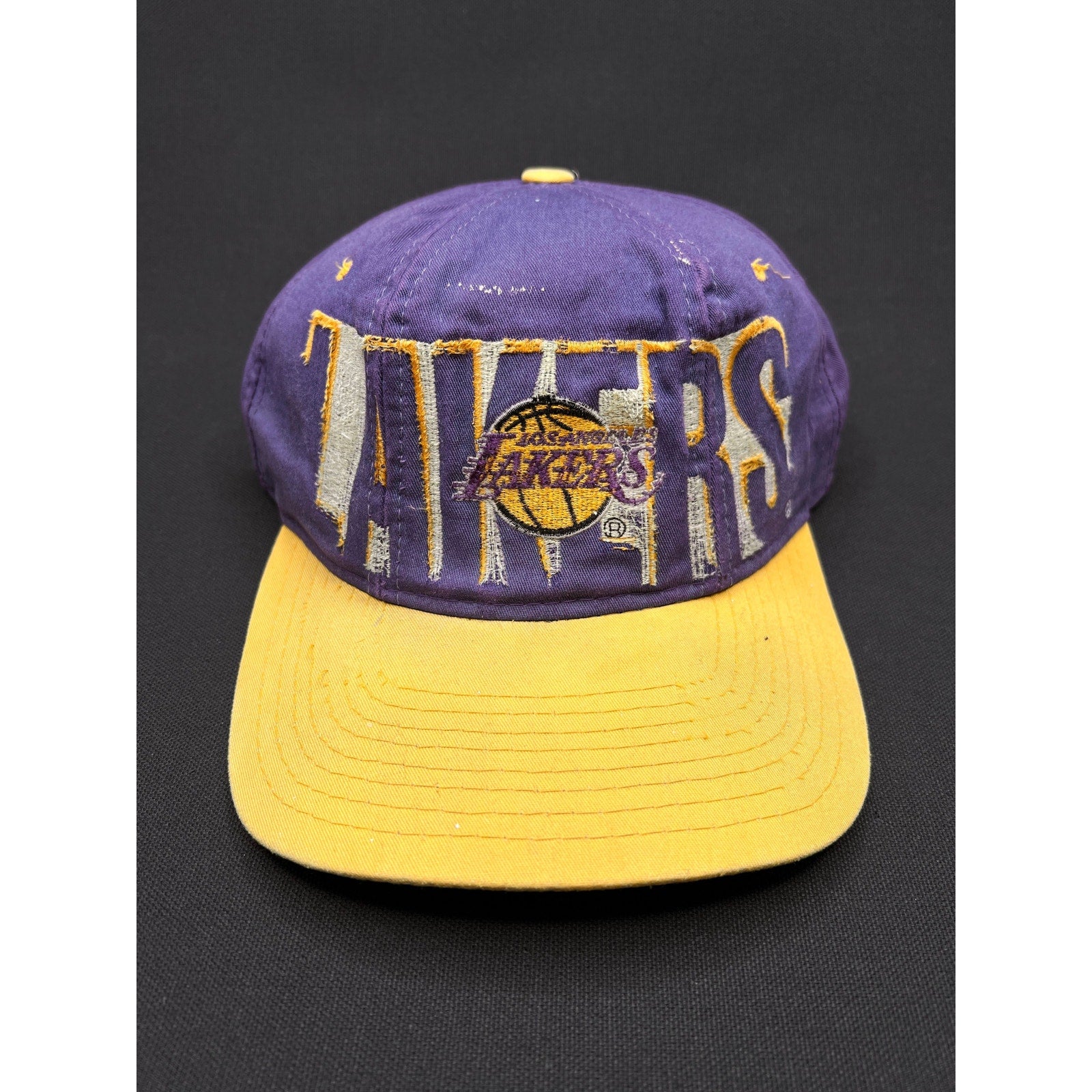 Rare Vintage 90s LA Lakers Starter Snapback Hat Tri Power Purple Gold Well Loved