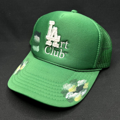 LA Art Club Painted Trucker Snapback Hat Green Custom Graffiti