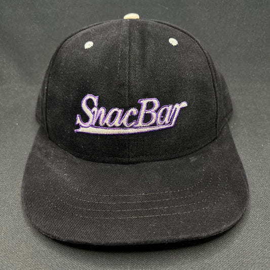 Vintage Snack Bar Snapback Hat Black Purple Script 90s USA