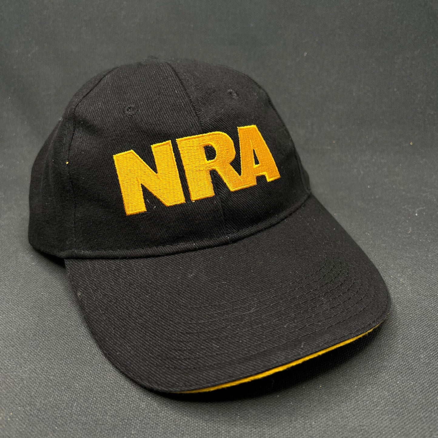 NRA Strapback Hat Black Yellow Embroidered Logo Cap Vintage Style