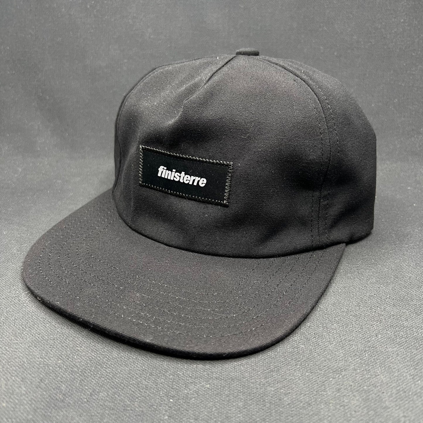 Finisterre 5 Panel Strapback Hat Black Recycled Canvas Patch Cap